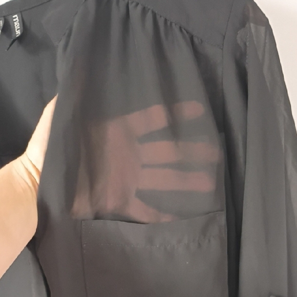 Maurices Black Sheer Long Sleeve Top Women’s XL | V-Neck Roll Tab Shirt Blouse - Picture 8 of 11